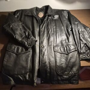 100% Genuine Leather Vintage Members Only Long Coat Quilted Liner w/Waist Adjust